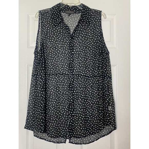 Lane Bryant Sleeveless Sheer Top Blouse Size 20 Collared Split Back Polka Dot - Picture 1 of 6